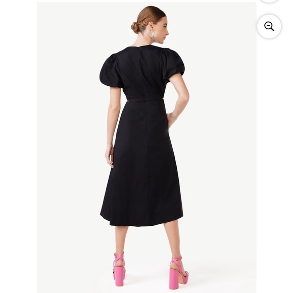 NWT Scoop Women's Cut Out Midi Dress with Puff Sleeves Black Size L - Picture 2 of 8